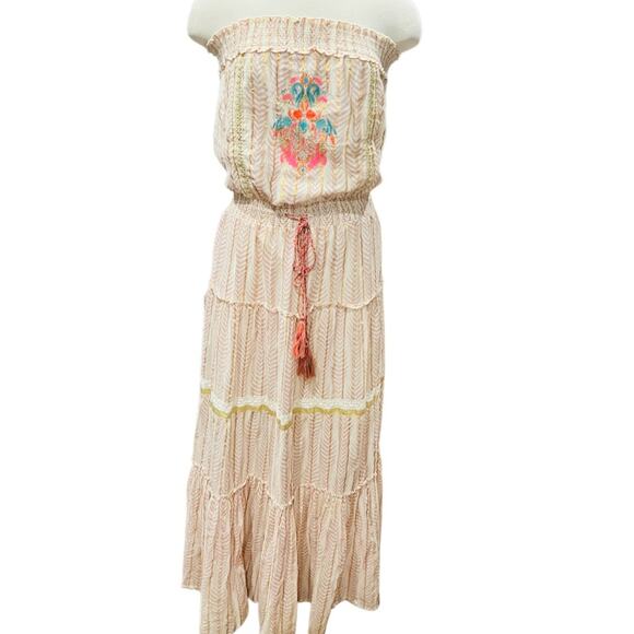 Venus Maxi Dress Multicolor Metallic Striped Embroidered Strapless Size L  NWOT - Picture 2 of 10